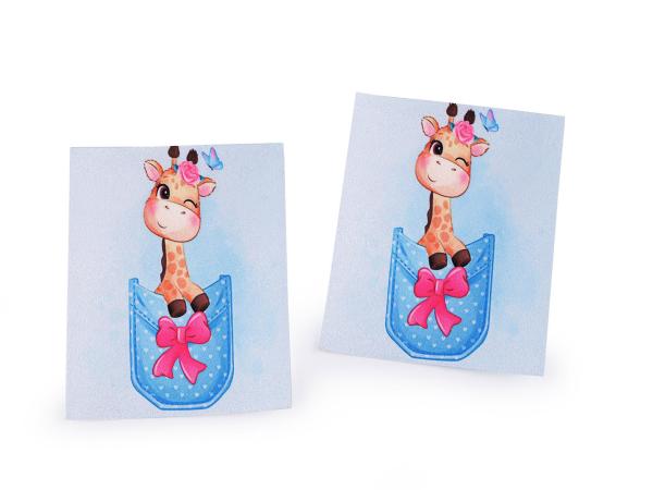 Aufbügler Giraffe auf Hellblau